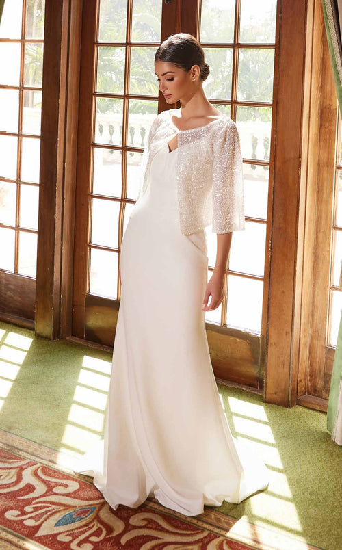 Nox Anabel JW1030 V-Neck Satin Mermaid Long Wedding Dress