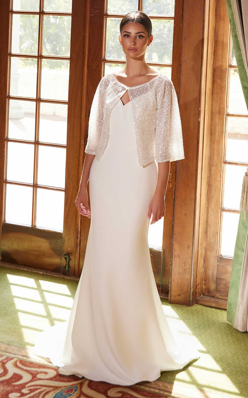 Nox Anabel JW1030 V-Neck Satin Mermaid Long Wedding Dress