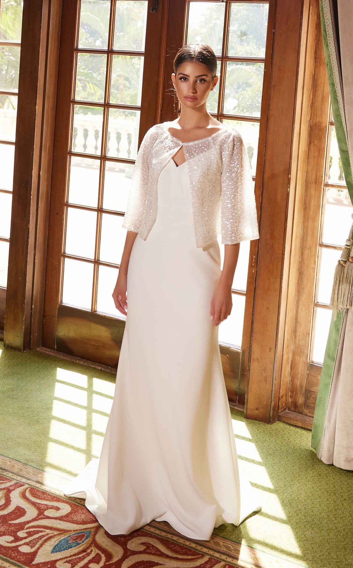 Nox Anabel JW1030 V-Neck Satin Mermaid Long Wedding Dress