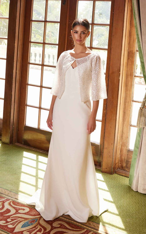 Nox Anabel JW1030 V-Neck Satin Mermaid Long Wedding Dress