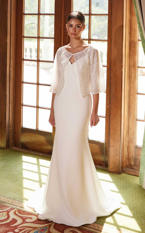 Nox Anabel JW1030 V-Neck Satin Mermaid Long Wedding Dress