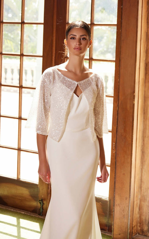 Nox Anabel JW1030 V-Neck Satin Mermaid Long Wedding Dress