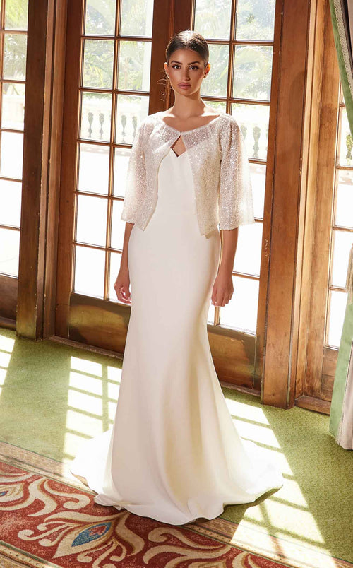 Nox Anabel JW1030 V-Neck Satin Mermaid Long Wedding Dress