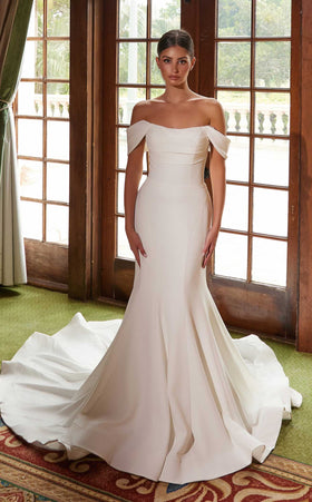 Nox Anabel JW1032 Off the Shoulder Satin Mermaid Long Wedding Dress