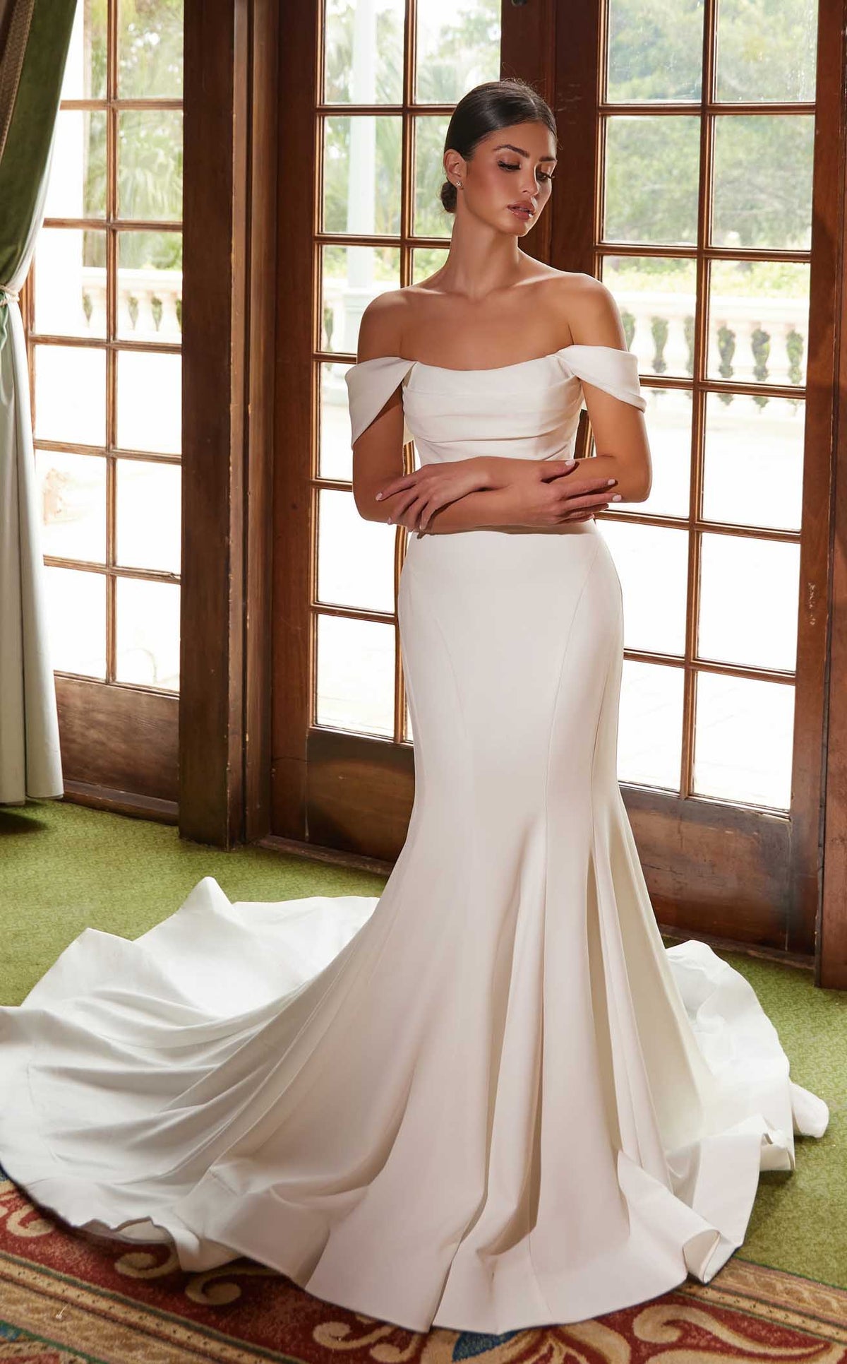 Nox Anabel JW1032 Off the Shoulder Satin Mermaid Long Wedding Dress