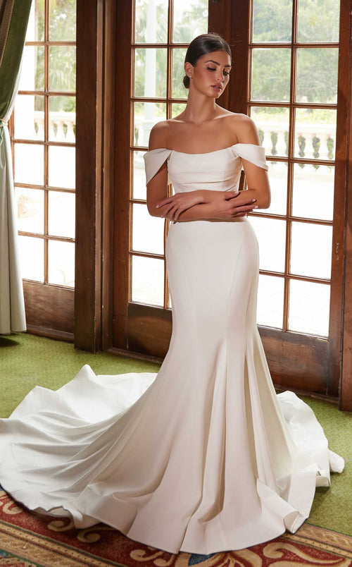 Nox Anabel JW1032 Off the Shoulder Satin Mermaid Long Wedding Dress