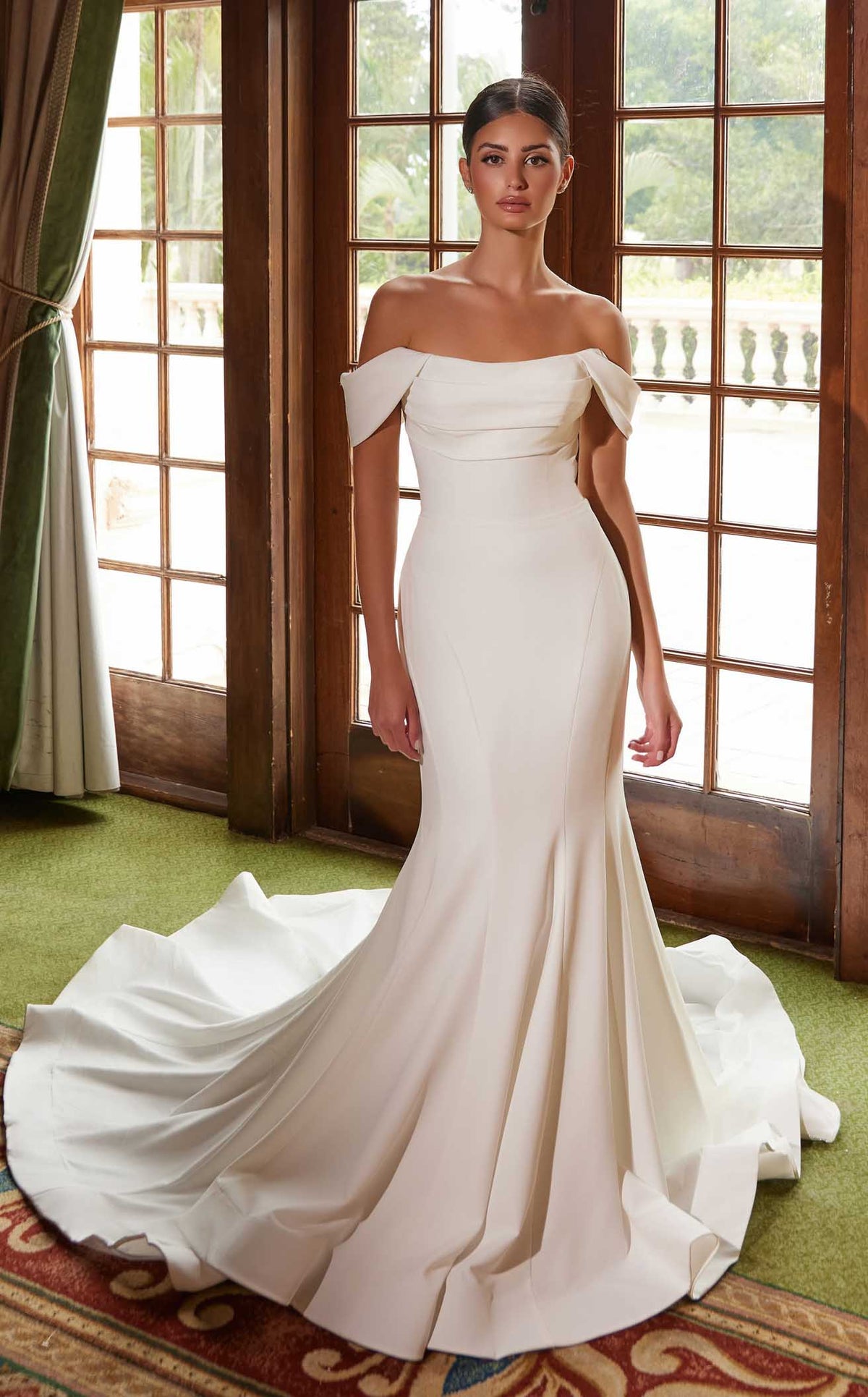 Nox Anabel JW1032 Off the Shoulder Satin Mermaid Long Wedding Dress