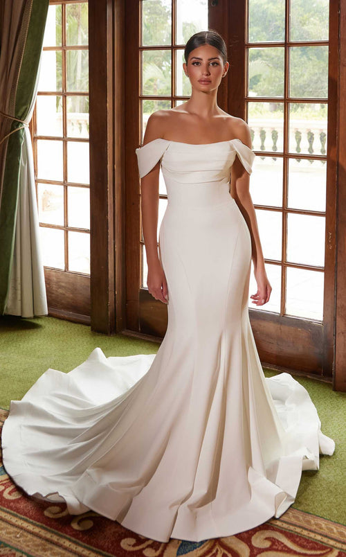 Nox Anabel JW1032 Off the Shoulder Satin Mermaid Long Wedding Dress