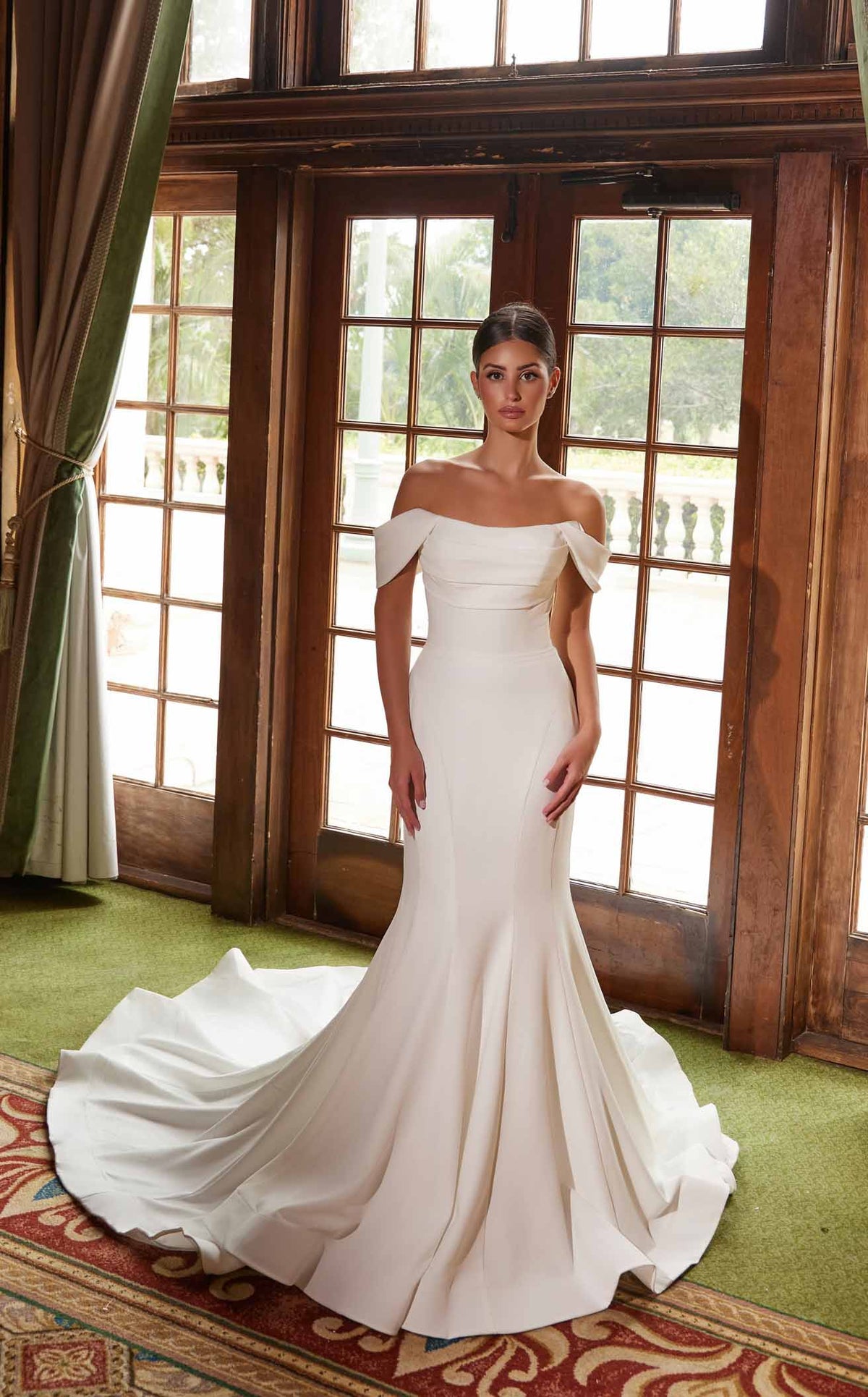 Nox Anabel JW1032 Off the Shoulder Satin Mermaid Long Wedding Dress