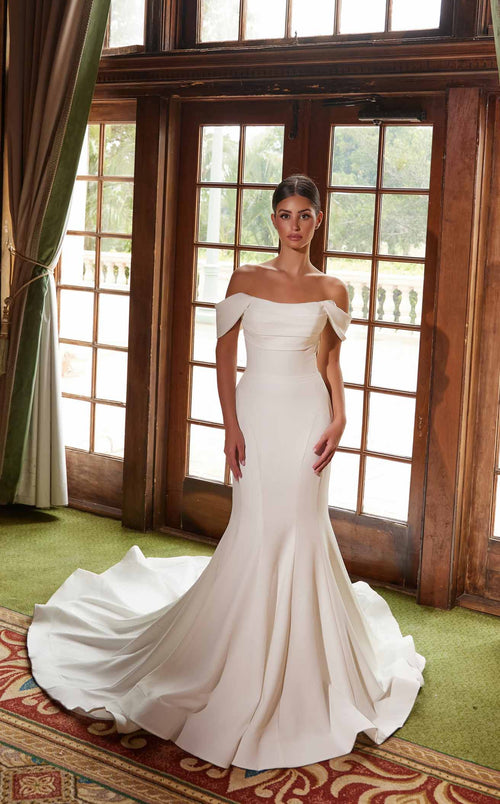 Nox Anabel JW1032 Off the Shoulder Satin Mermaid Long Wedding Dress