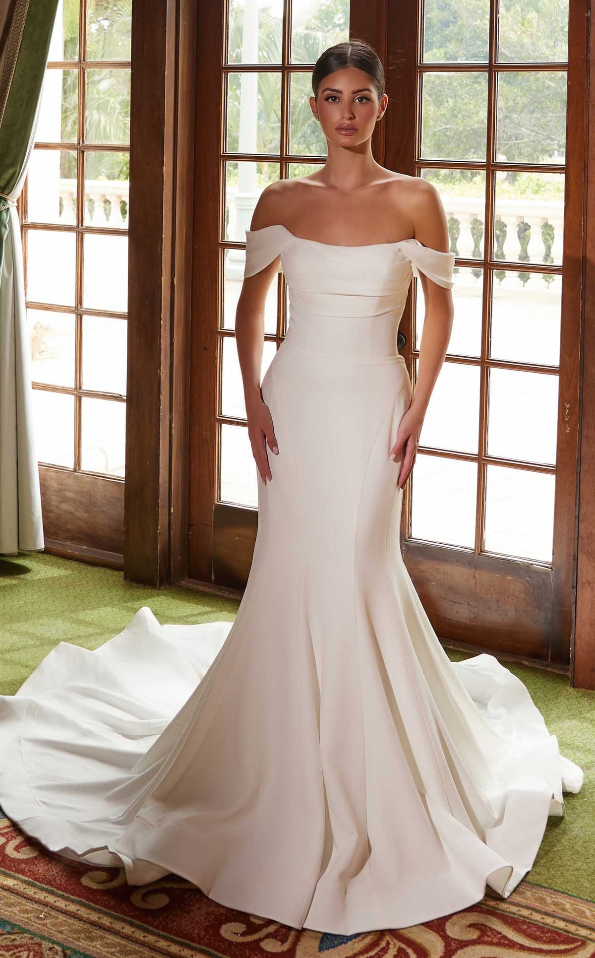 Nox Anabel JW1032 Off the Shoulder Satin Mermaid Long Wedding Dress