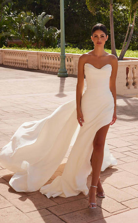 Nox Anabel JW1035CL Sleeveless Satin Column Midi Wedding Dress