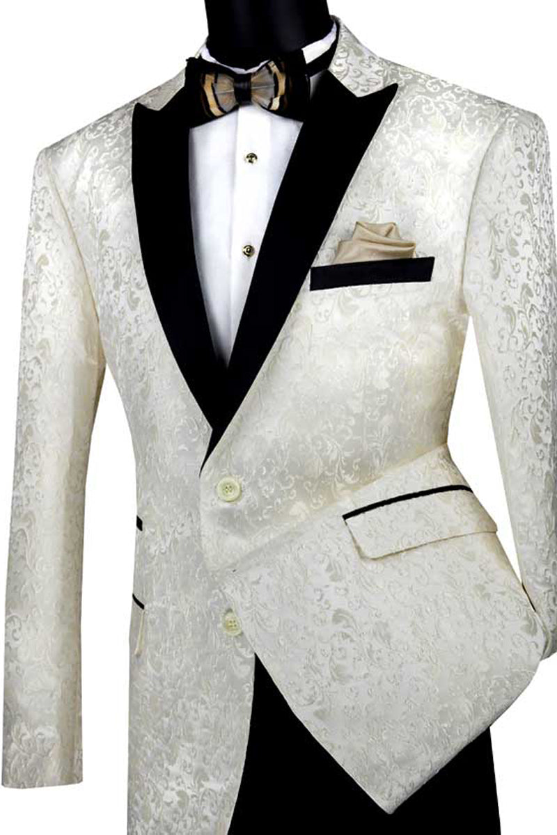 Chaqueta deportiva de esmoquin de corte regular con bordado de cachemira para hombre en color marfil