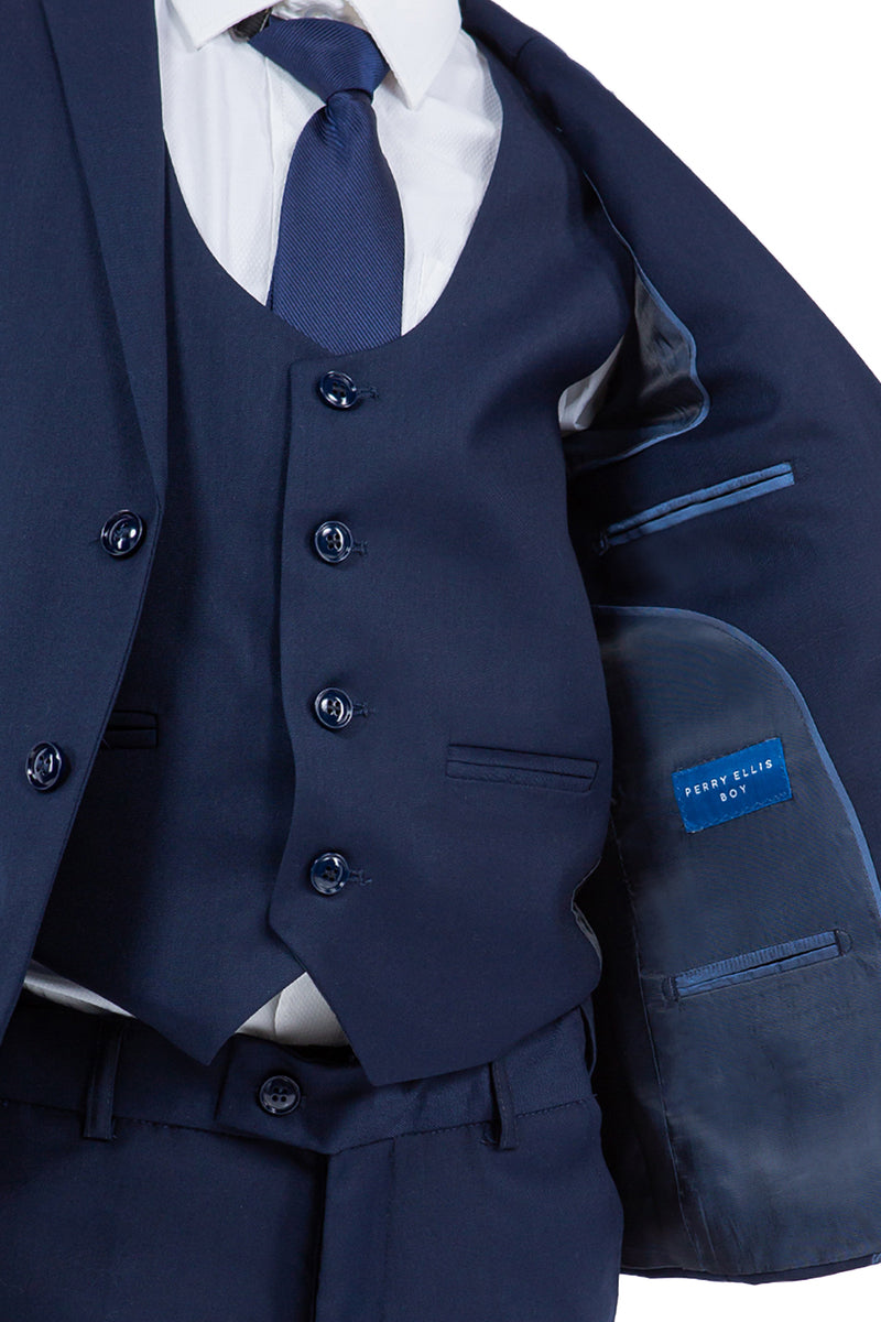 Boys Suit Perry Ellis Vested Boy's Wedding Suit in Navy Blue