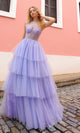 Nox Anabel P1400 Stunning Sheer-Bodice Long Layered Ball Gown