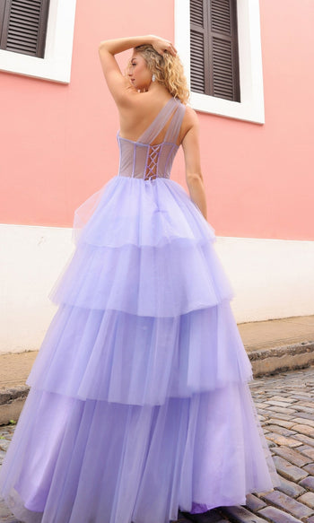 Nox Anabel P1400 Stunning Sheer-Bodice Long Layered Ball Gown