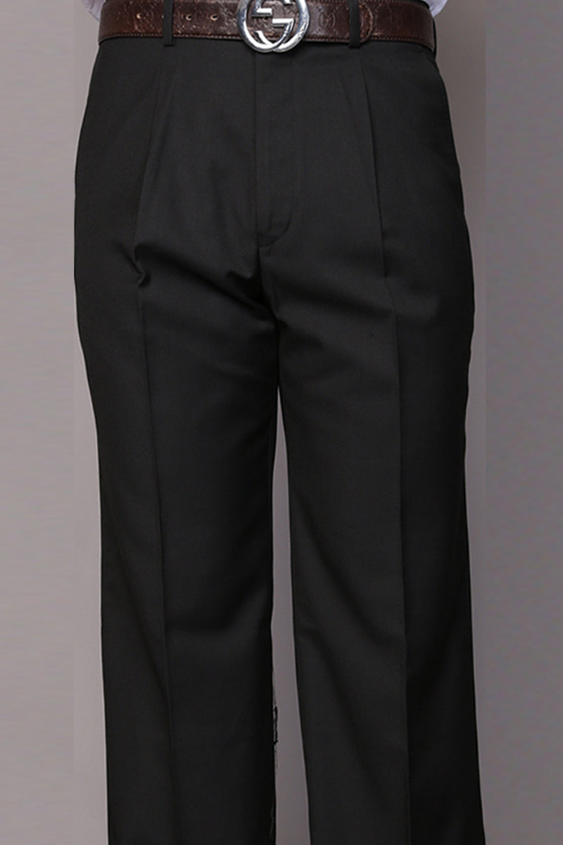 Pantalón de vestir plisado clásico de lana 100 % para hombre en color negro