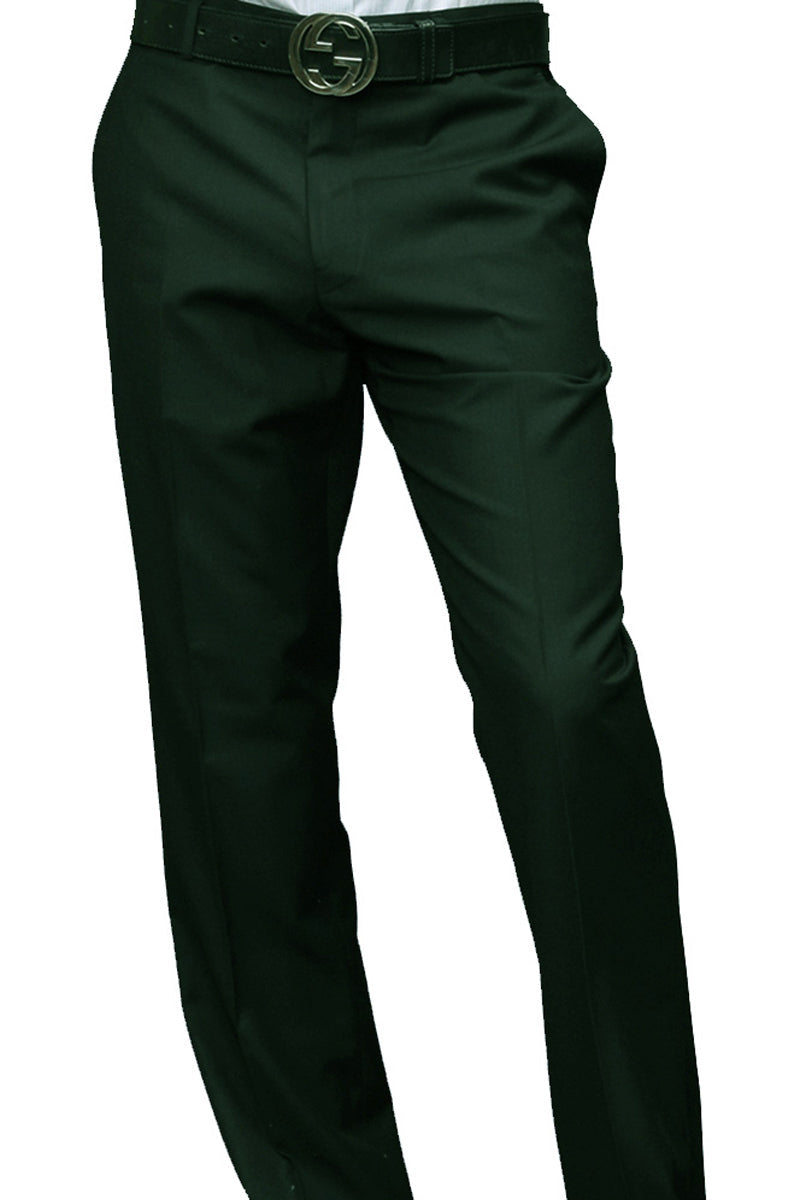 Pantalón de vestir de corte moderno, 100 % lana, con parte delantera plana, para hombre, color verde cazador