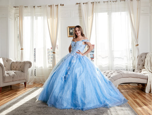 3D Floral Off-Shoulder Glitter Ball Gown by Calla KY73112