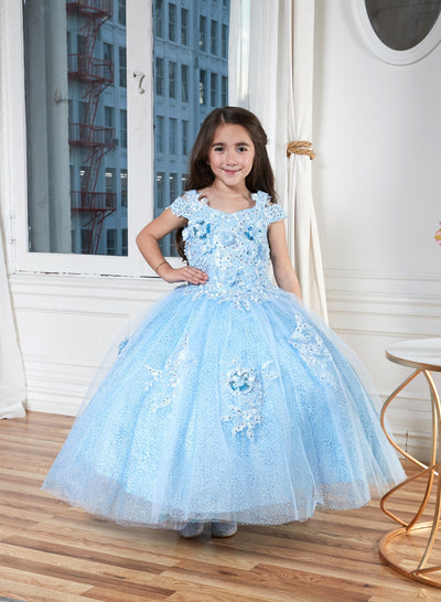 Calla KY234 Girls 3D Floral Off Shoulder Glitter Gown