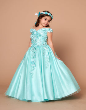 Girls 3D Floral Off-Shoulder Gown by Calla WB101