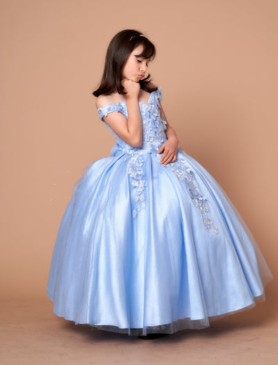 Girls 3D Floral Off-Shoulder Gown by Calla WB101
