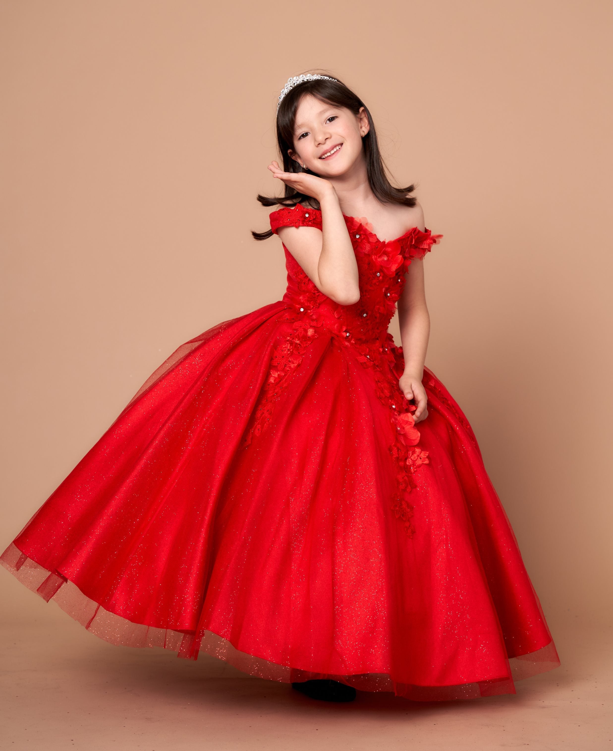 Girls 3D Floral Off-Shoulder Gown by Calla WB101