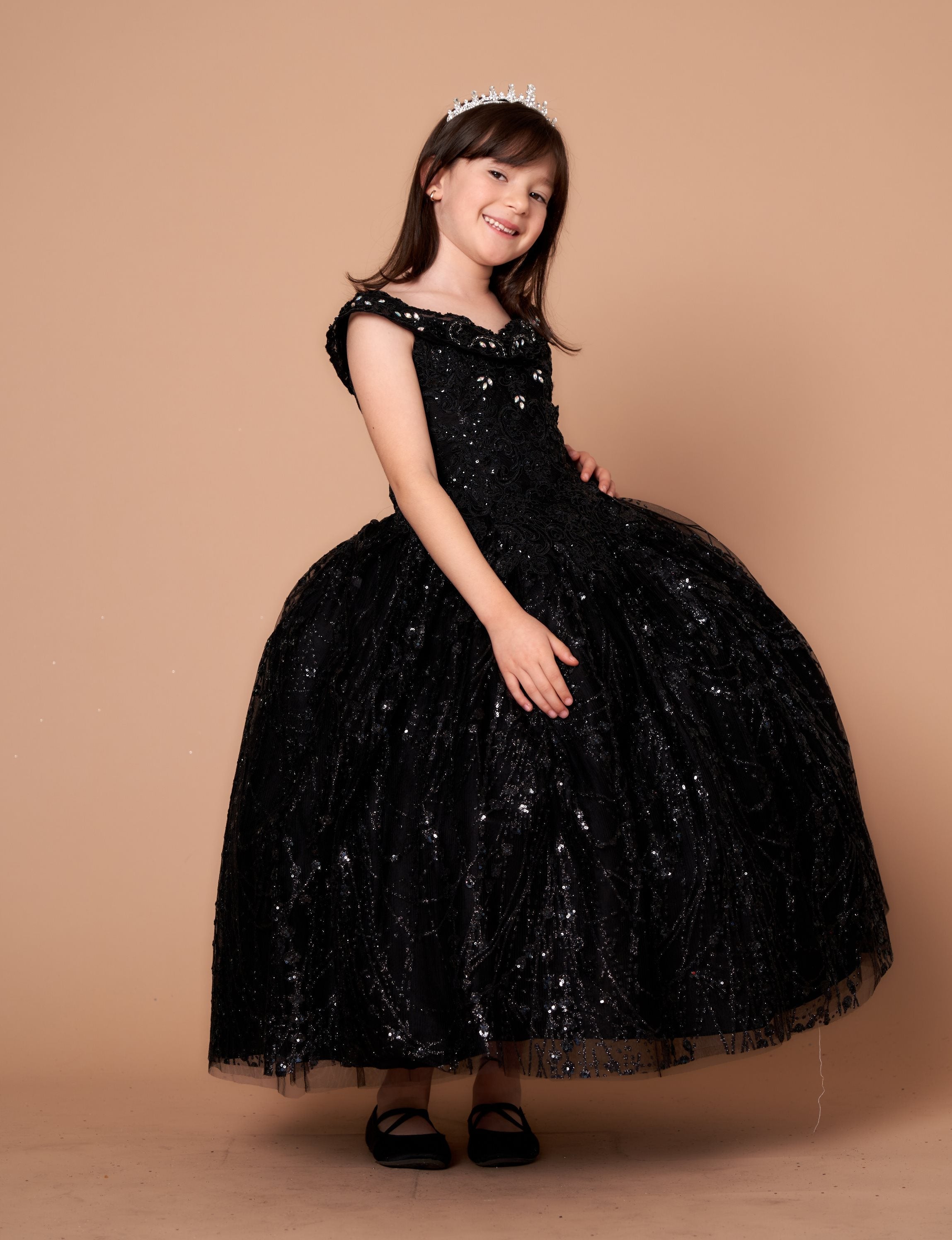 Girls Off Shoulder Cape Gown by Calla SCK303