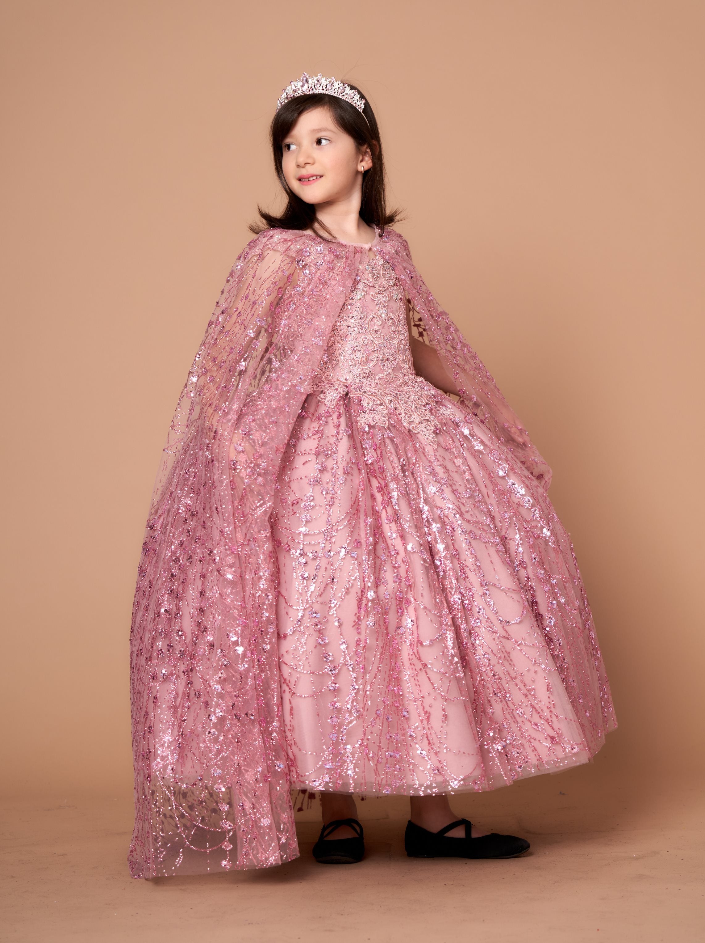 Girls Off Shoulder Cape Gown by Calla SCK303