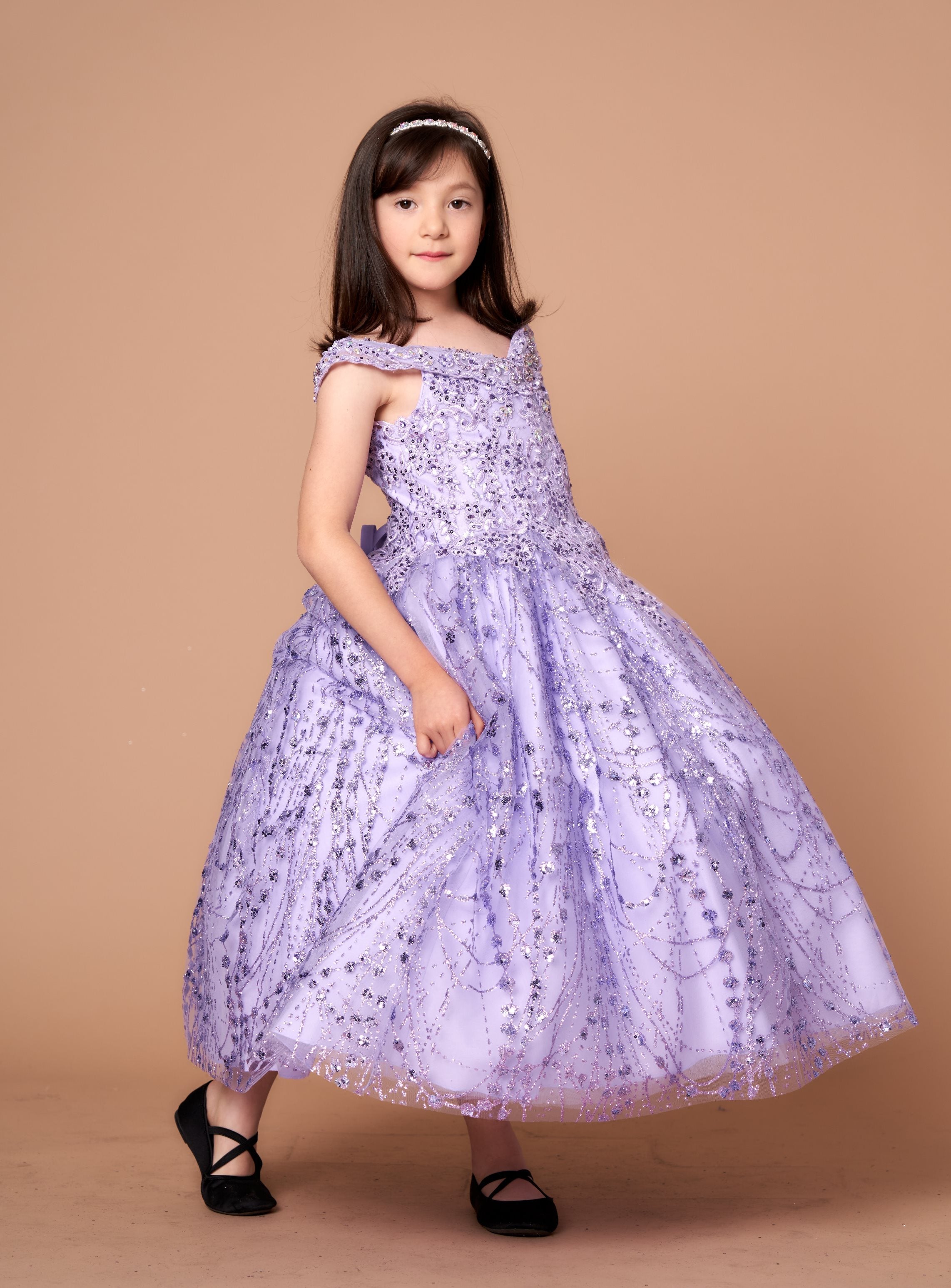 Girls Off Shoulder Cape Gown by Calla SCK303