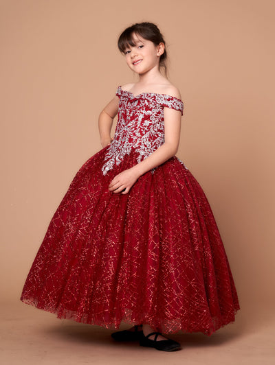 Calla WB104 Girls Glitter Print Off-Shoulder Gown