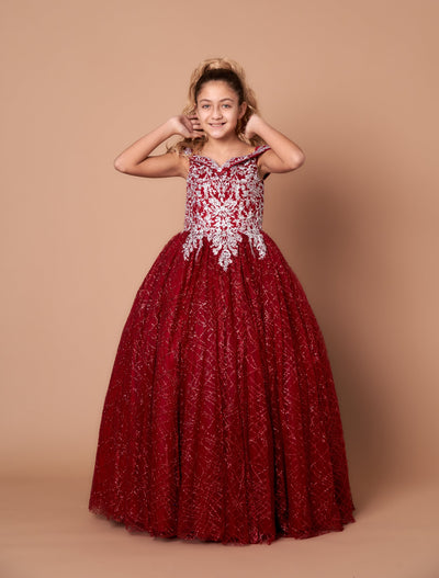 Calla WB104 Girls Glitter Print Off-Shoulder Gown