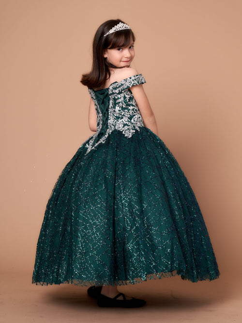 Calla WB104 Girls Glitter Print Off-Shoulder Gown