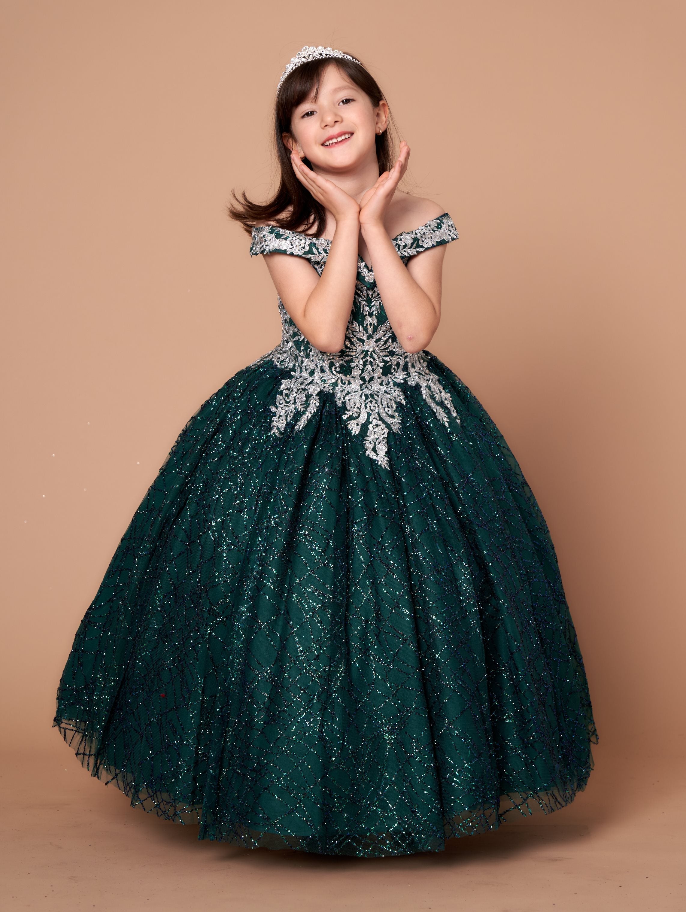 Calla WB104 Girls Glitter Print Off-Shoulder Gown