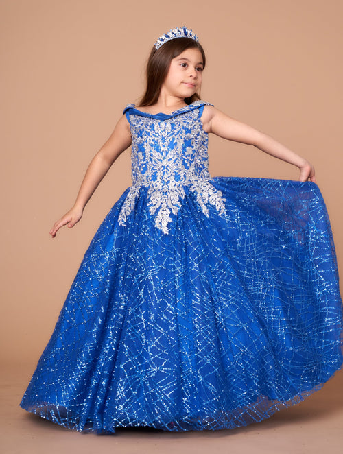 Calla WB104 Girls Glitter Print Off-Shoulder Gown