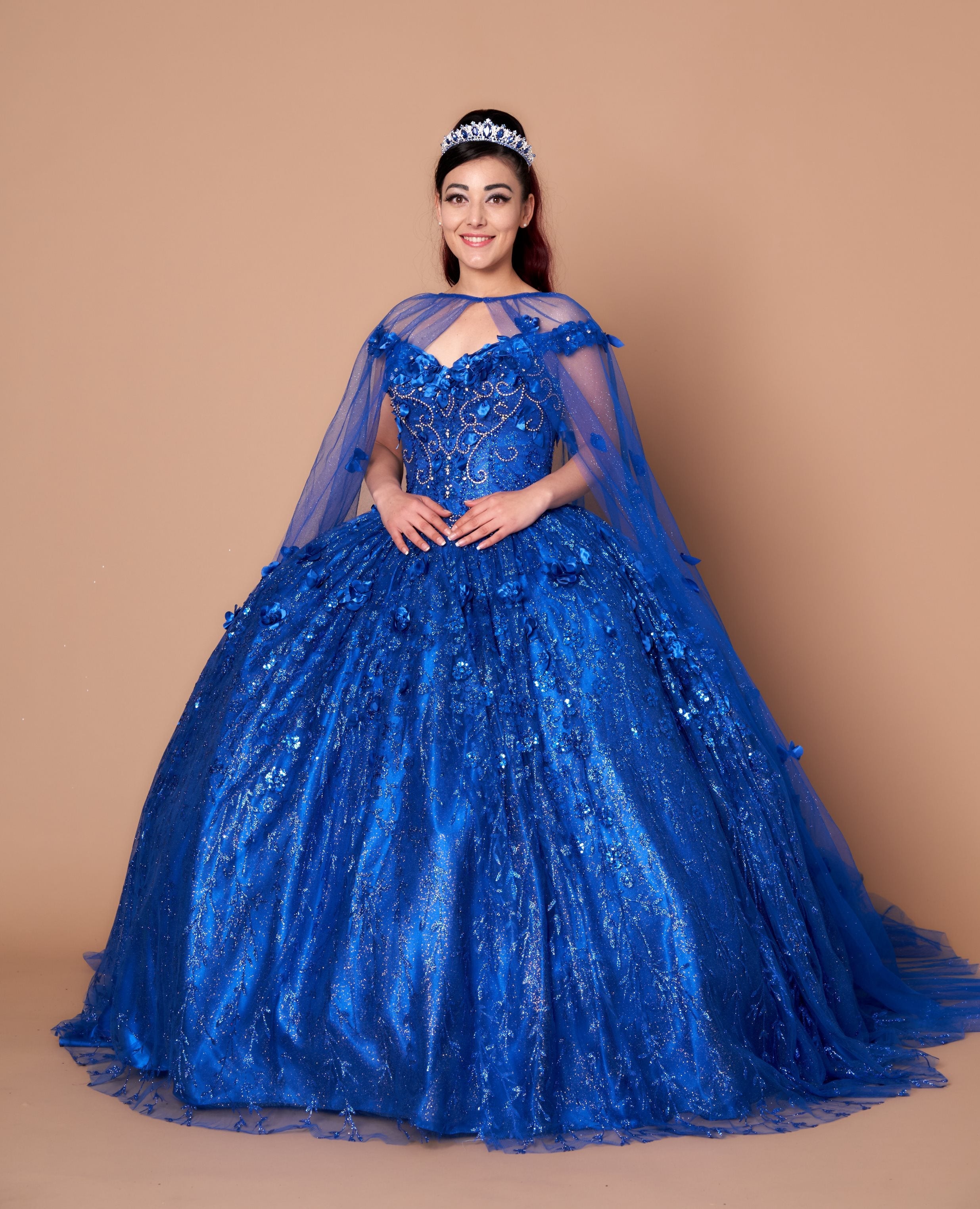 off the shoulder cape dress 3D Floral Ball Gown by Calla SCL-30001 created for unforgettable occasion I’m feelin’ 22 ✨🎂🥳🎈, Color:Brushed Grey #RE_SC