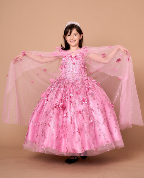 Girls 3D Floral Sleeveless Cape Gown by Calla SCK301