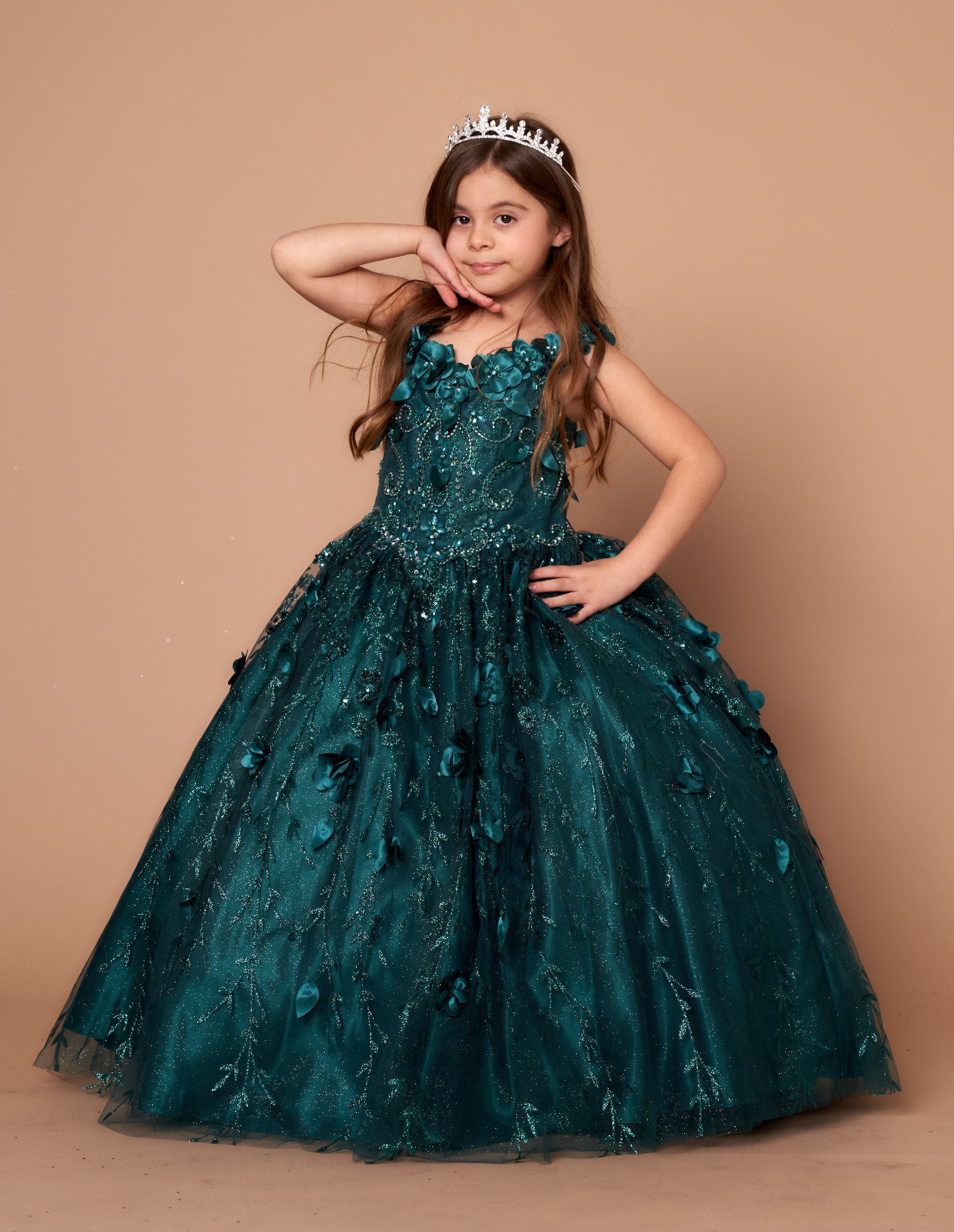 Girls 3D Floral Sleeveless Cape Gown by Calla SCK301