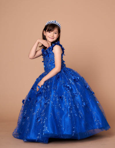 Girls 3D Floral Sleeveless Cape Gown by Calla SCK301