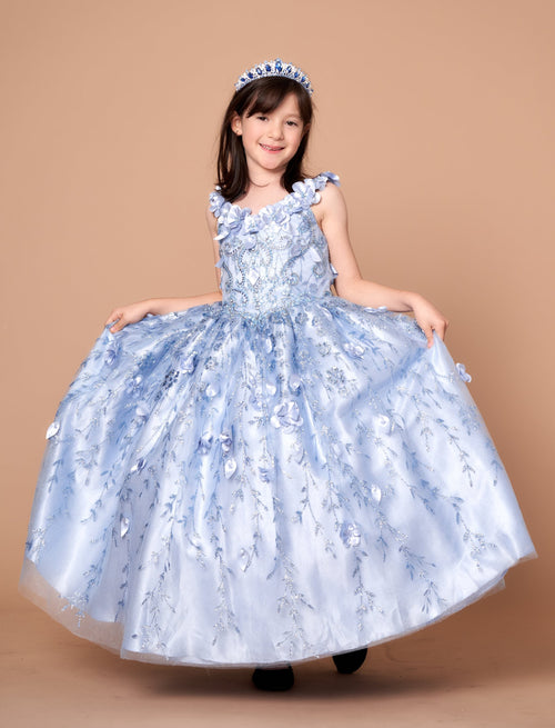 Girls 3D Floral Sleeveless Cape Gown by Calla SCK301