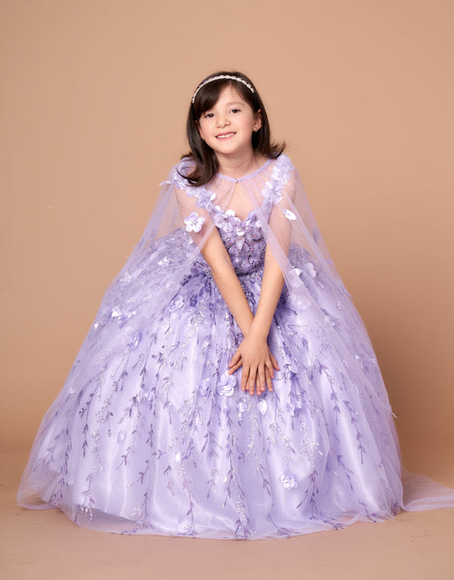 Girls 3D Floral Sleeveless Cape Gown by Calla SCK301