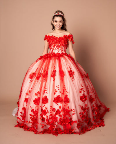 3D Floral Quinceanera Dress Off Shoulder Ball Gown by Calla SCL30005