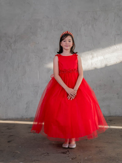 Girls Floral Applique Sleeveless Gown by Calla D831