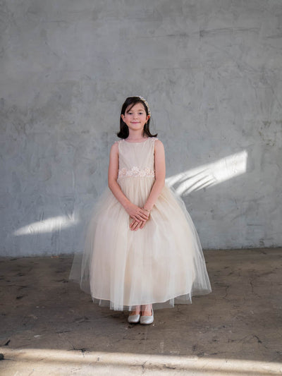 Girls Floral Applique Sleeveless Gown by Calla D831