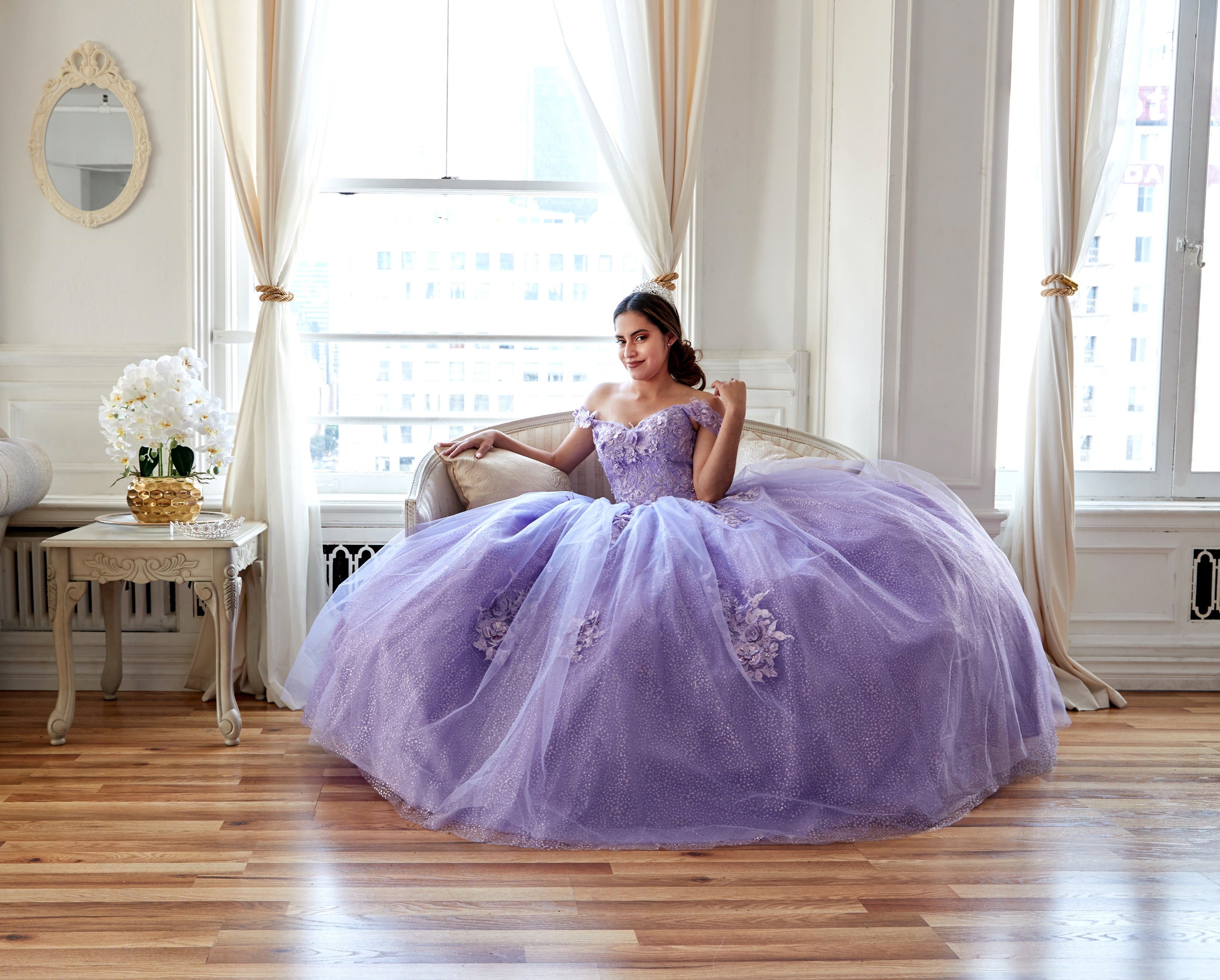 3D Floral Off-Shoulder Glitter Ball Gown by Calla KY73112