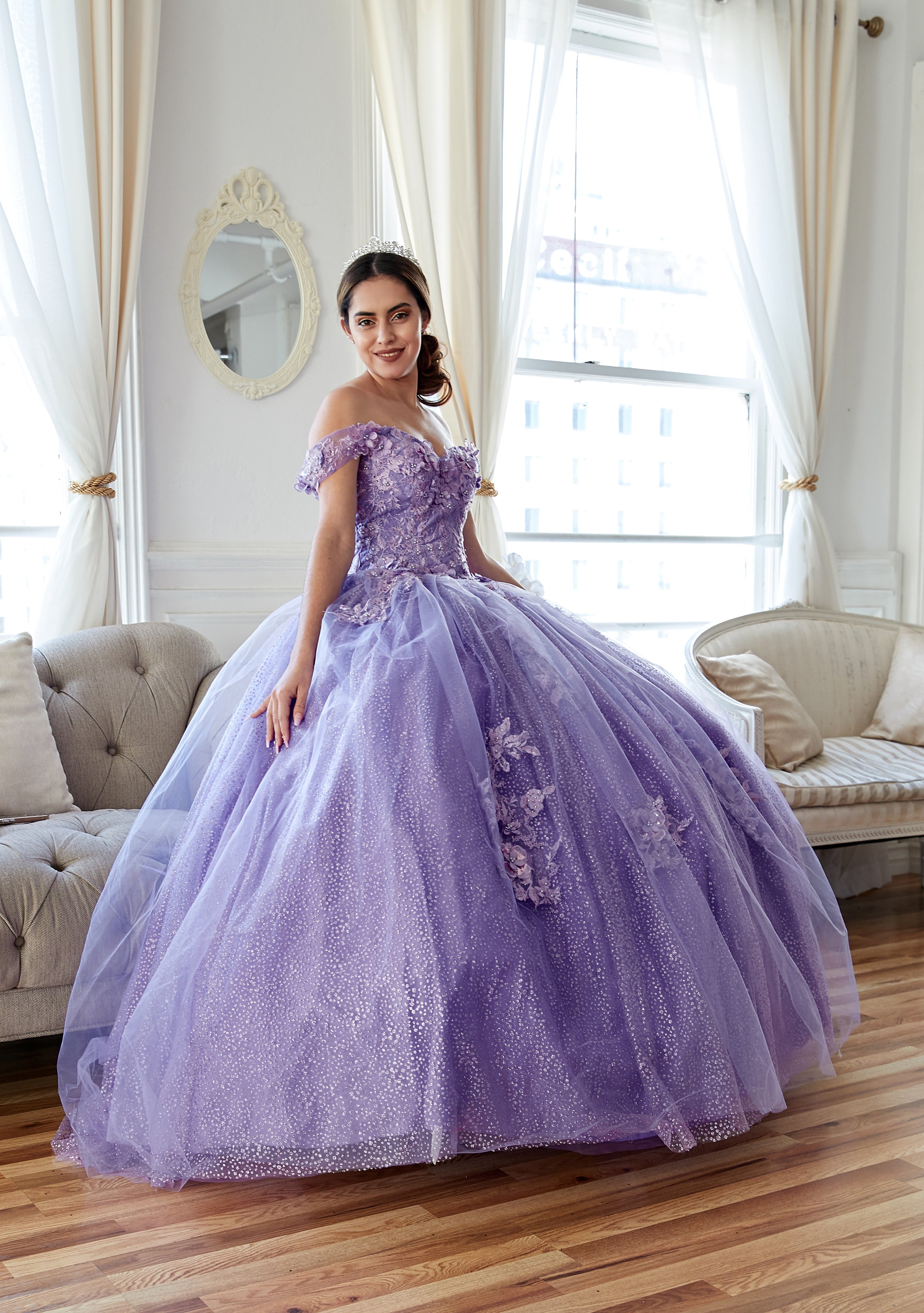 3D Floral Off-Shoulder Glitter Ball Gown by Calla KY73112