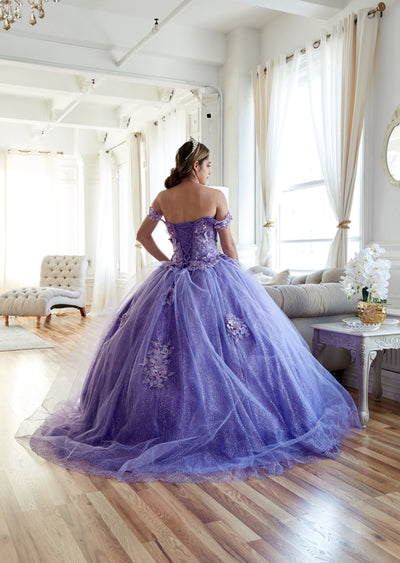 3D Floral Off-Shoulder Glitter Ball Gown by Calla KY73112