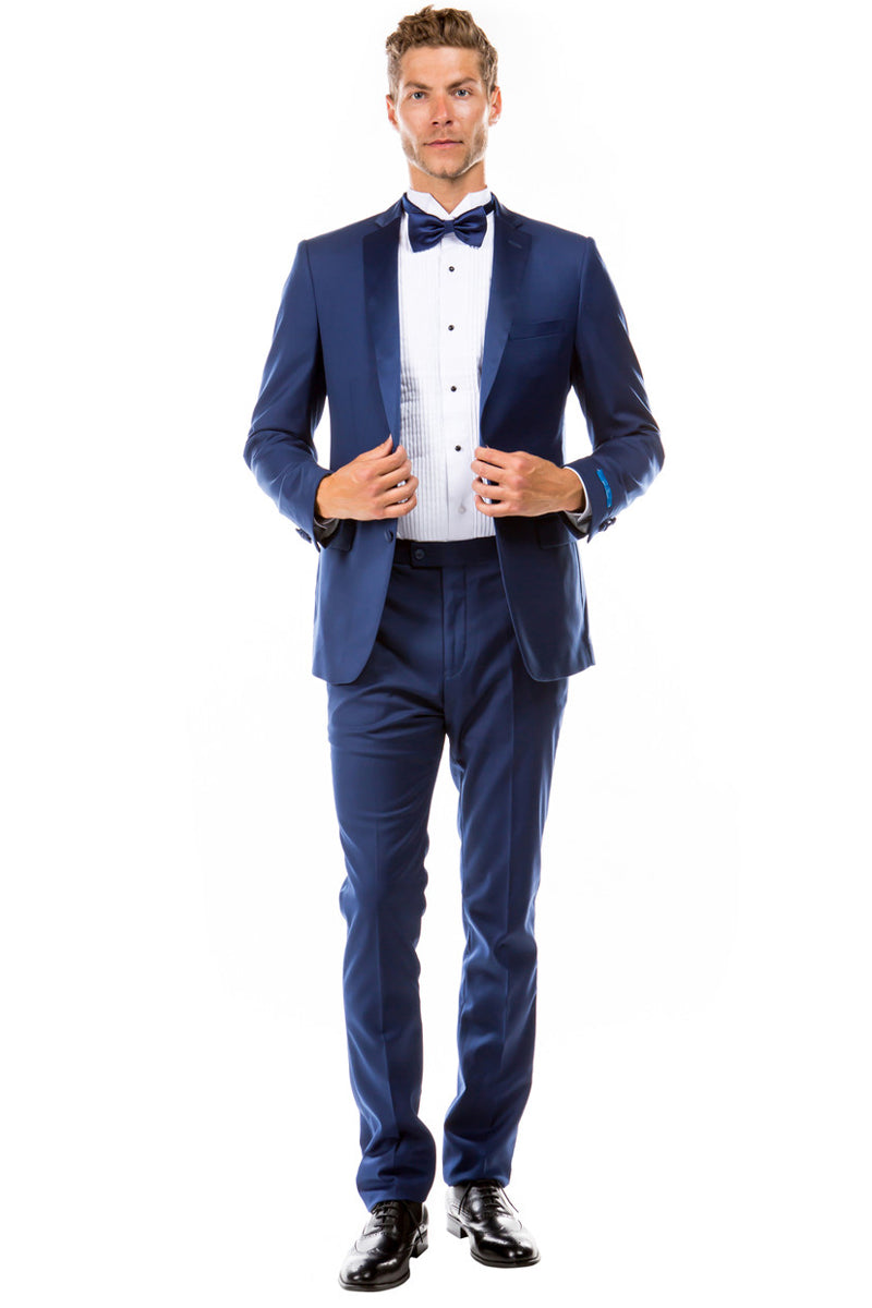 Esmoquin de dos botones para hombre, corte entallado, para boda y graduación, en azul índigo