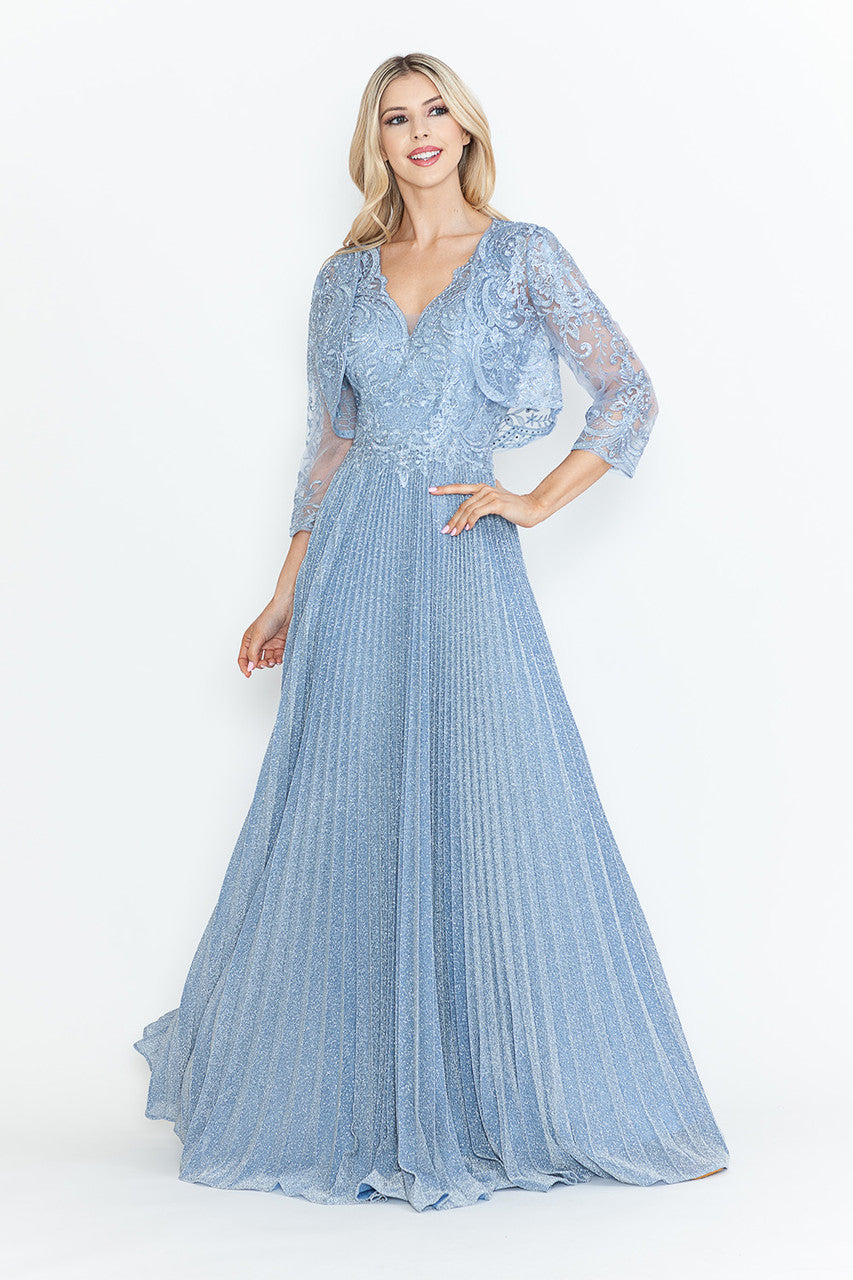 Vestido de madre del novio con escote en V y mangas 3/4 de Lenovia 8341 (Nueva colección)