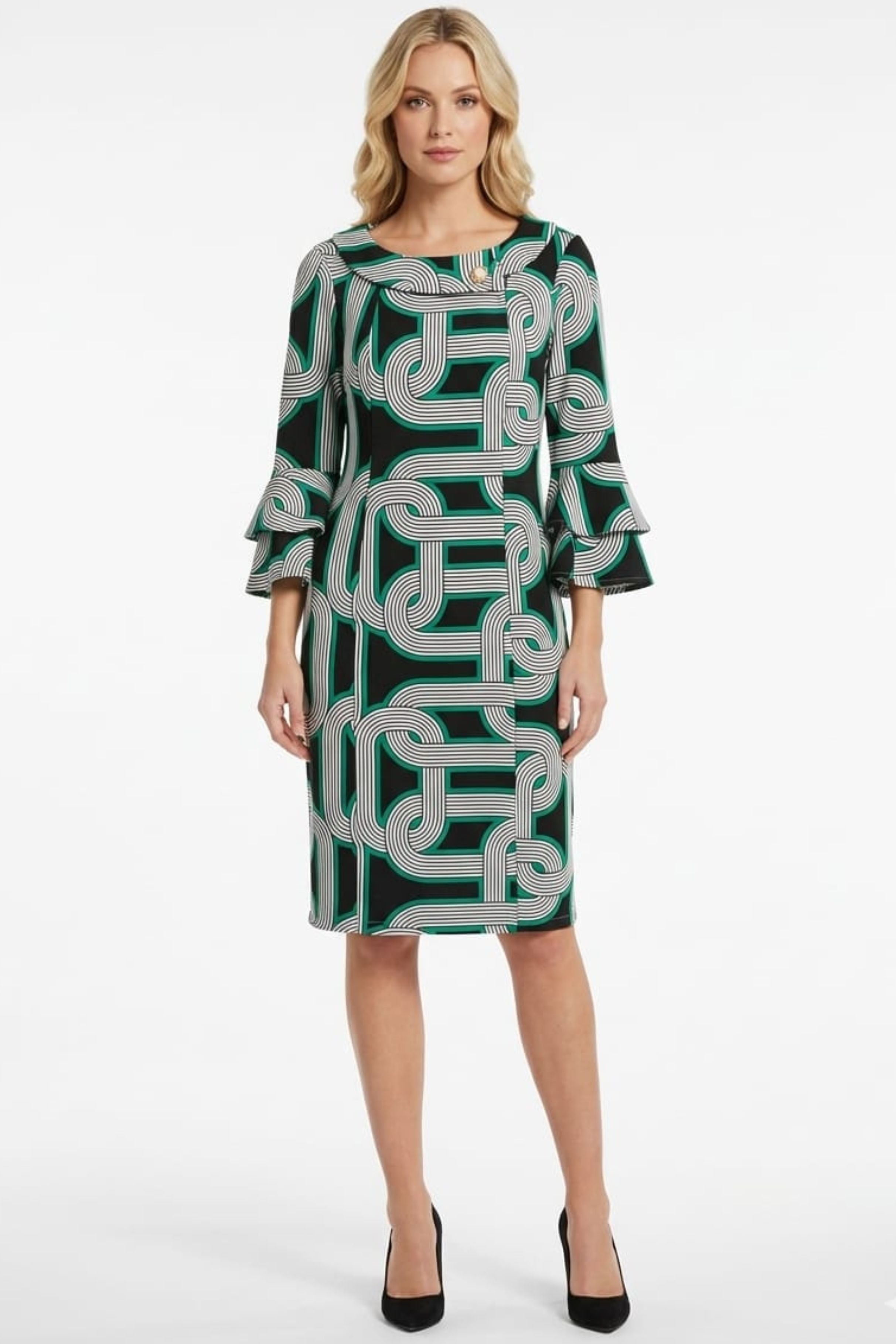 Jessica Rose SCP2101 Layered Bell Sleeve Sheath Dress